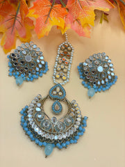 Baby blue Mirror tika set online from indian 