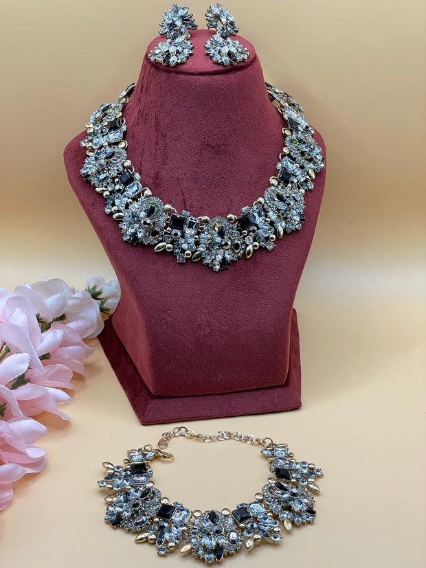 Stacy Rhinestone Necklace With Earring And Bracelets