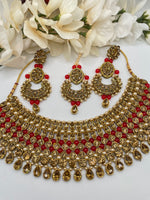 Load image into Gallery viewer, Kinjal Red Golden Stone Indian Choker Set
