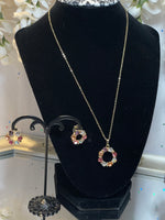 Load image into Gallery viewer, Gold Chain with Coloured Rhinestone Ringed Pendant Set
