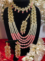 Load image into Gallery viewer, Netra Light Peach Color  white pearl Necklace Set
