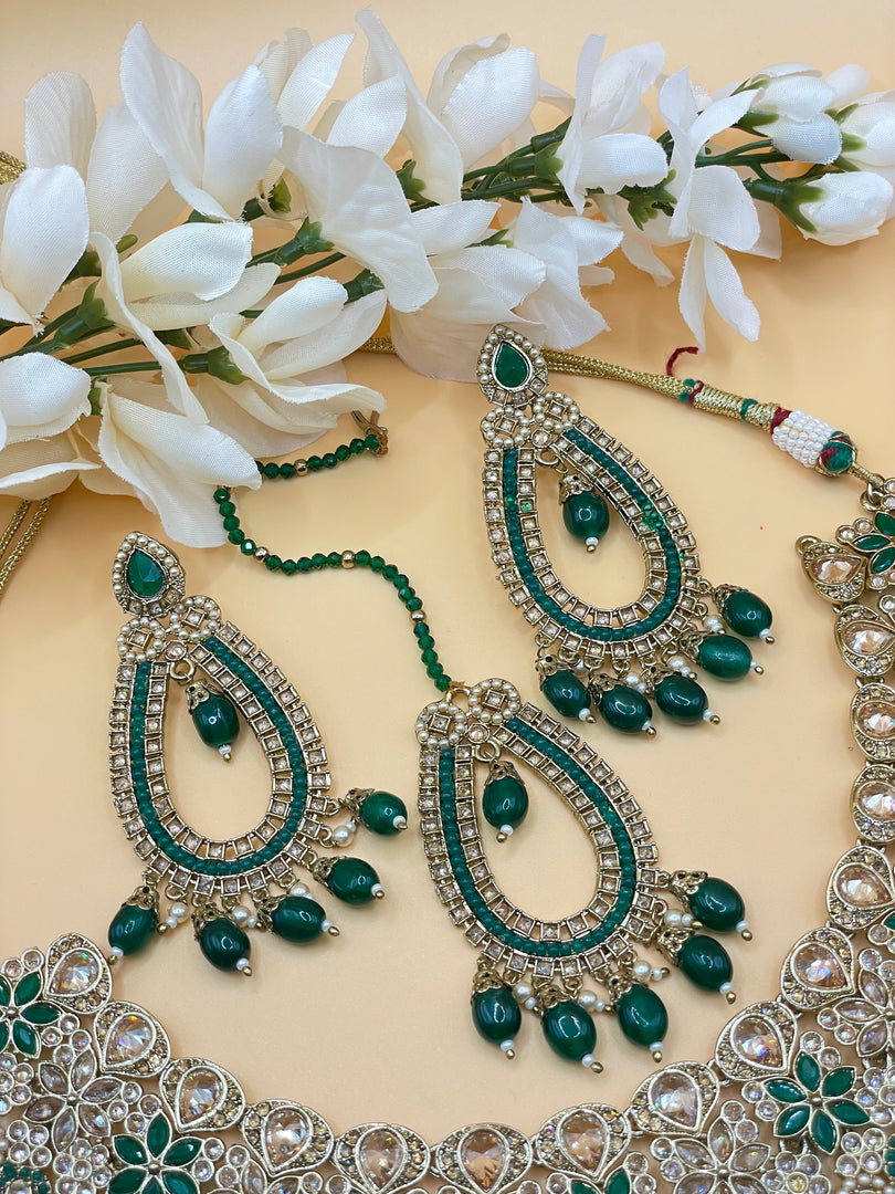 Heeran Green Indian Bridal Necklace Set