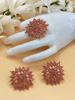 Load image into Gallery viewer, गुलाबी अंगूठी बाली सेट
