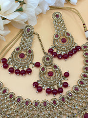 Maroon Bridal Polki Indian Necklace Set