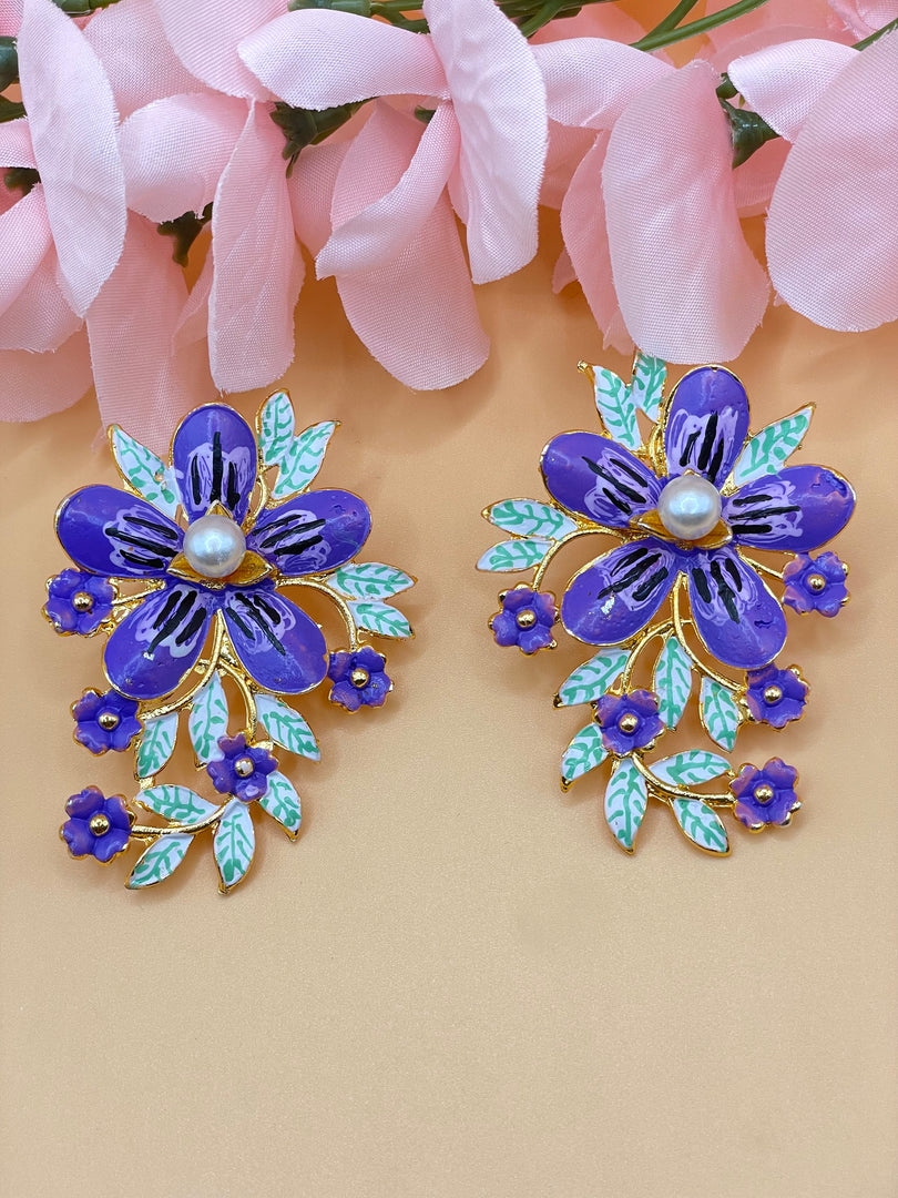 Violet  Floral Oversized Earrings