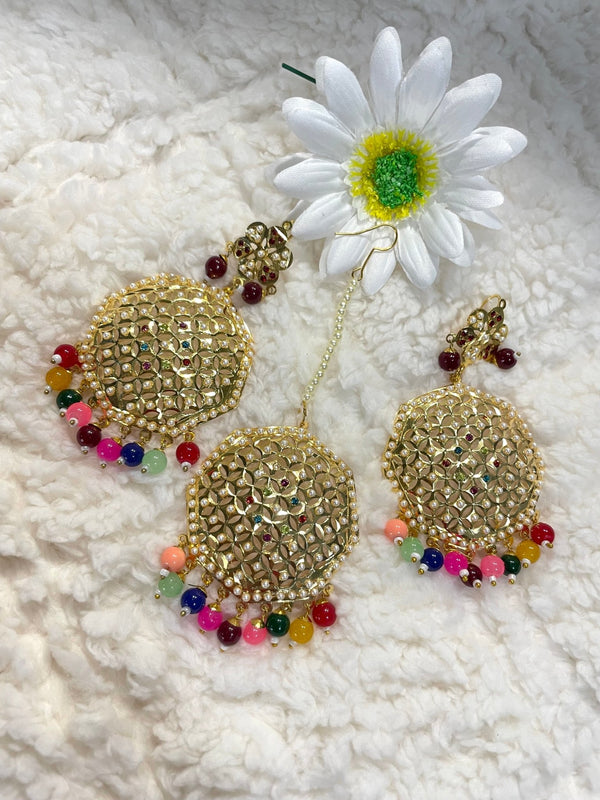 Jadau Pearl Tikka Earring Set - Affinity Giya
