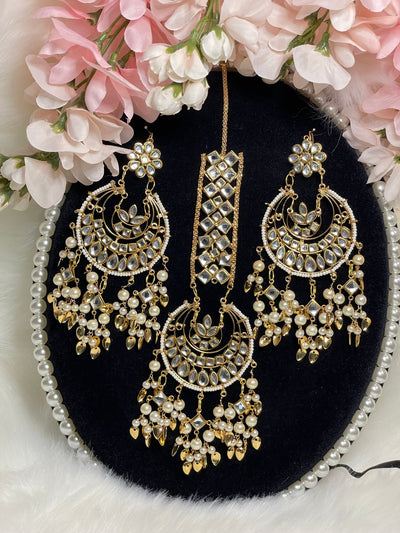 Mirror Kundan Tikka Earring set - Affinity Giya