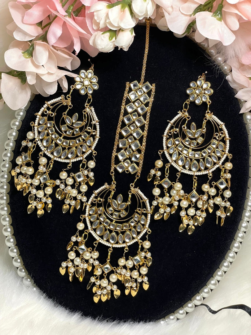 Mirror Kundan Tikka Earring set - Affinity Giya