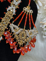 Load image into Gallery viewer, Pakistani Red Orangish Indian Bridal Jewellery Set - Affinity Giya