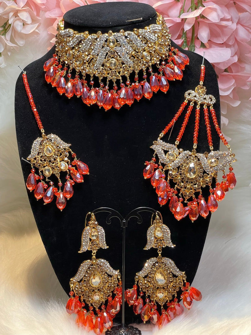 Pakistani Red Orangish Bridal Set - Affinity Giya