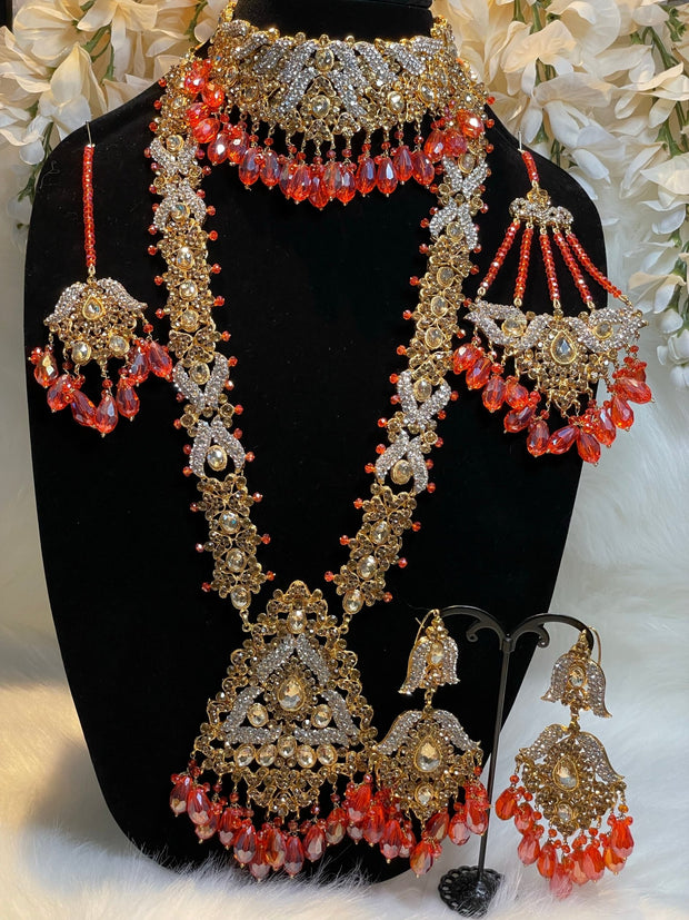 Pakistani Red Orangish Indian Bridal Jewellery Set - Affinity Giya
