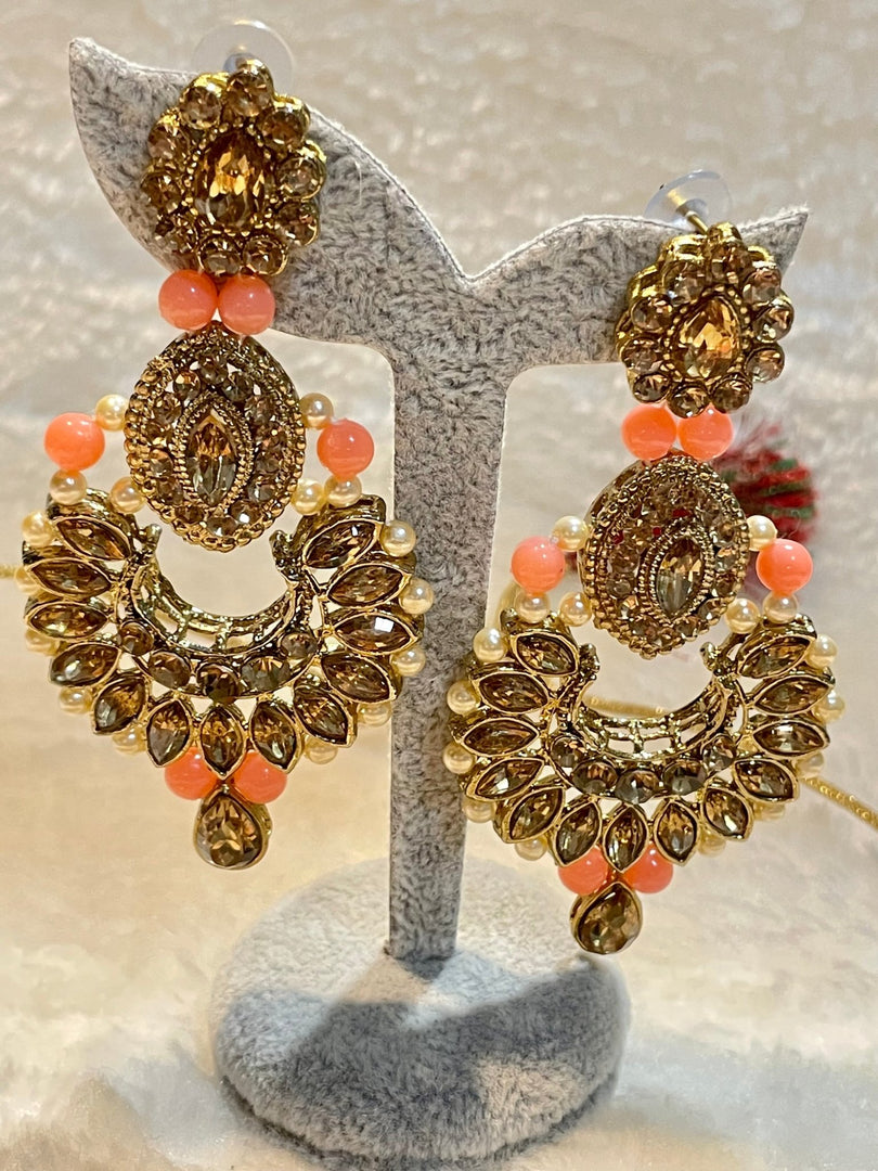Peach Color with stone Necklace Set - Affinity Giya