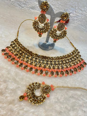 Peach Color with stone Necklace Set - Affinity Giya