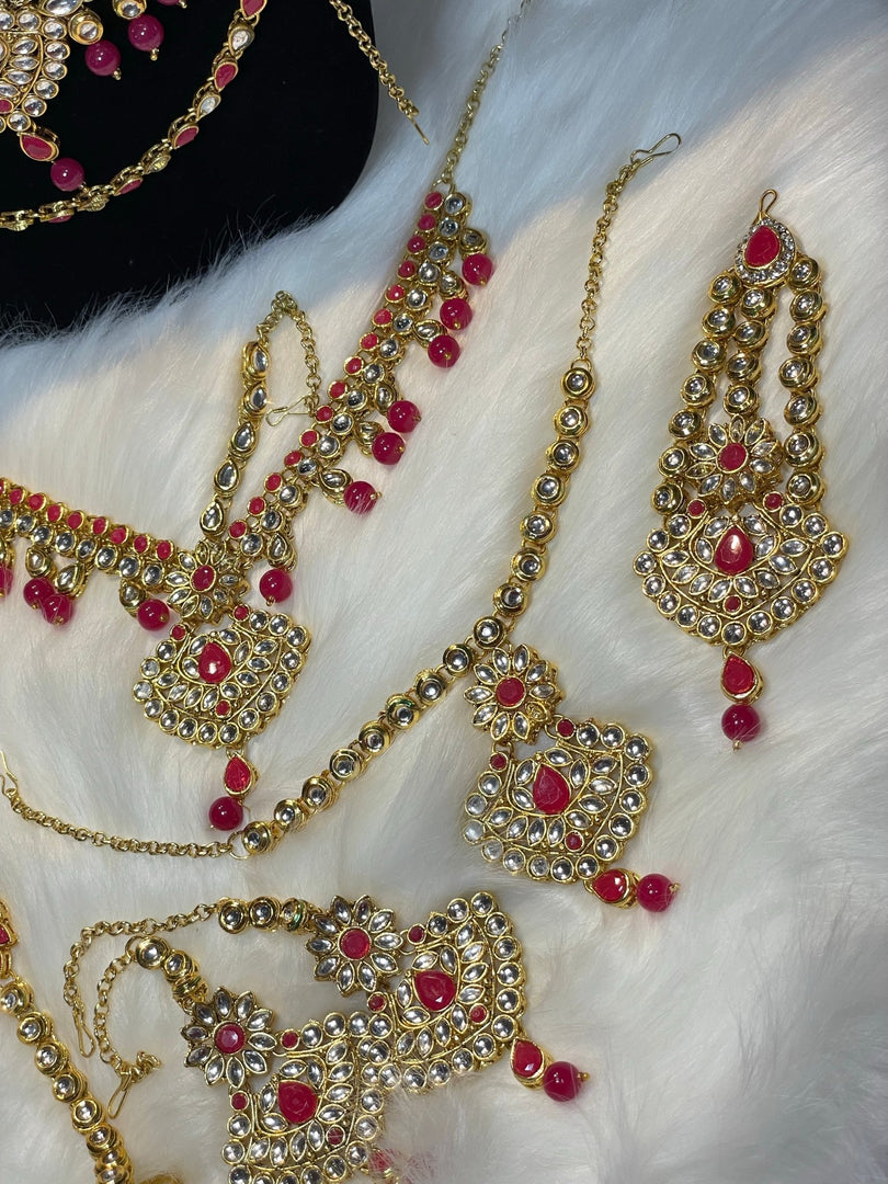 Pink Gold Kundan Bridal Set - Affinity Giya